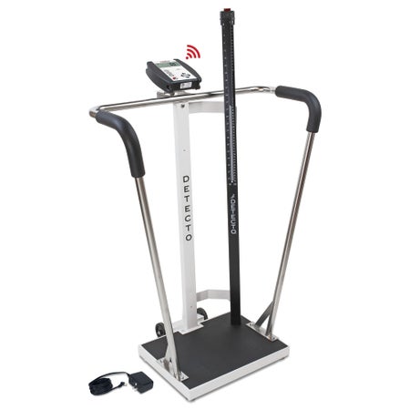 Bariatric Floor Scale with Height Rod Detecto® LCD Display 600 lbs. / 270 kg Capacity AC Adapter / Battery Operated