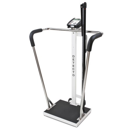 Bariatric Floor Scale with Height Rod Detecto® LCD Display 600 lbs. / 270 kg Capacity AC Adapter / Battery Operated