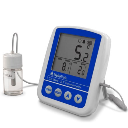 Digital Refrigerator / Freezer Thermometer with Alarm FlashCheck® Fahrenheit / Celsius -58° to +158°F (-50° to +70°C) Glycol Bottle Probe Multiple Mounting Options Battery Operated