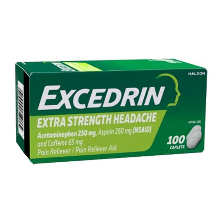 Pain Relief Excedrin® Extra Strength 250 mg - 250 mg - 65 mg Strength Acetaminophen / Aspirin / Caffeine Capsule 100 per Bottle