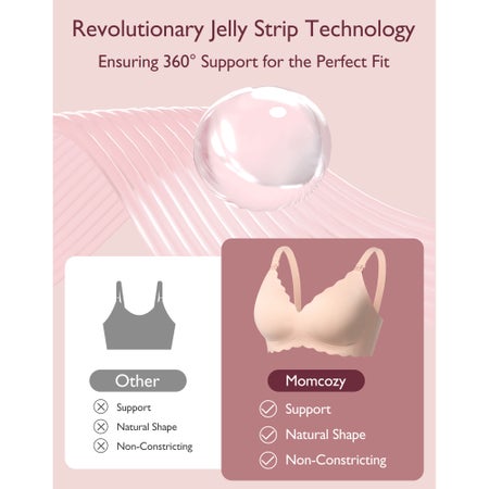 Nursing Bra Momcozy Jelly Strip 34 to 36 Inch Chest Medium Beige Back Hook and Eye Closure Adjustable Shoulder Strap