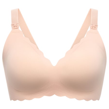 Nursing Bra Momcozy Jelly Strip 34 to 36 Inch Chest Medium Beige Back Hook and Eye Closure Adjustable Shoulder Strap