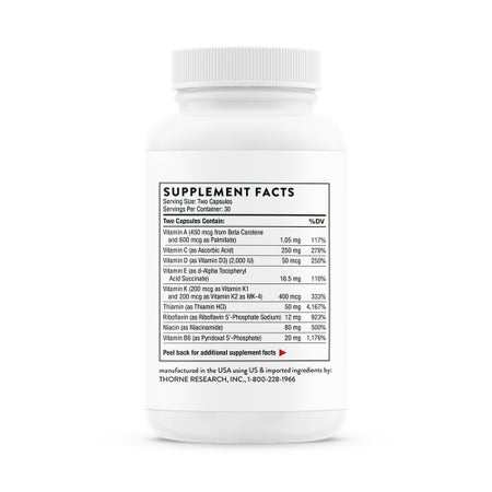 Dietary Supplement THORNE® Basic Nutrients 2/Day Vitamin A 450 mcg Strength Capsule 60 per Bottle