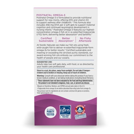 Dietary Supplement Nordic Naturals® Postnatal Omega-3 DHA / EPA 456-586 mg Strength Softgel 60 per Bottle Lemon