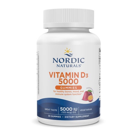 Dietary Supplement Nordic Naturals® VITAMIN D3 5000 Vitamin D3 5,000 IU Strength Gummy 30 per Bottle Passion Fruit Flavor