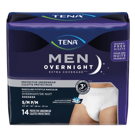 Absorbent Underwear TENA® Men Overnight Extra Coverage™ Pull On with Tear Away Seams Adult Small / Medium Male Disposable Heavy Absorbency