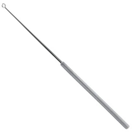 Ear Curette JedMed Buck 6 Inch Length Round Knurled Handle Size 0 Tip Angled Blunt Loop Tip