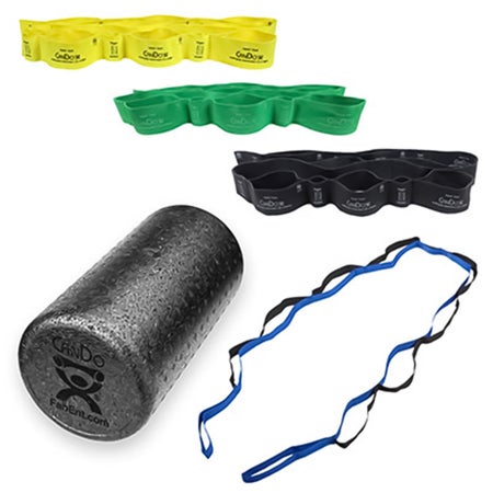 Home Mobility Exercise Package (3) Multi-Grip Exercisers, Dynamic Stretch Strap, Foam Roller Variable Resistance 6 X 11 X 12 Inch Black / Green / Yellow