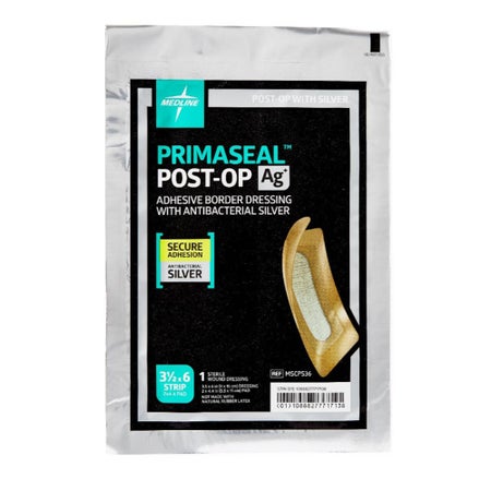 Silver Gelling Fiber Dressing PrimaSeal Ag+ Post-Op Hydrocolloid Adhesive with Border 3-1/2 X 6 Inch Strip Sterile
