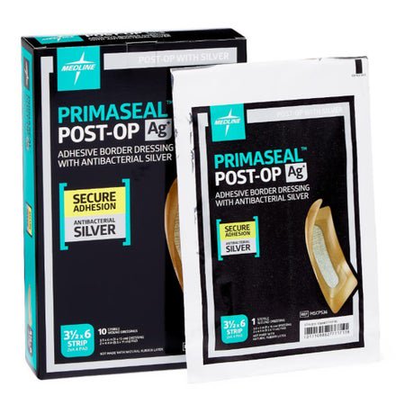 Silver Gelling Fiber Dressing PrimaSeal Ag+ Post-Op Hydrocolloid Adhesive with Border 3-1/2 X 6 Inch Strip Sterile