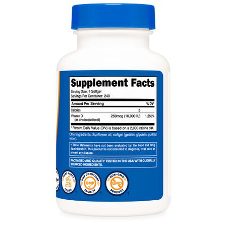 Dietary Supplement nutricost® Vitamin D3 10,000 IU Strength Softgel 240 Per Bottle