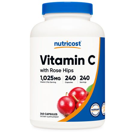 Dietary Supplement nutricost® Vitamin C with Rose Hips Vitamin C / Rose Hips 1,000 mg - 25 mg Strength Capsule 240 Per Bottle