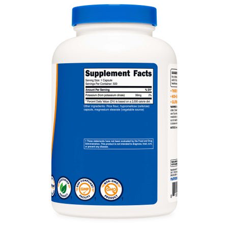 Dietary Supplement nutricost® Potassium Citrate 99 mg Strength Capsule 500 Per Bottle