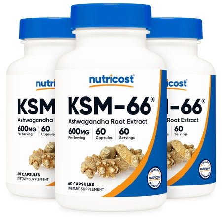 Dietary Supplement nutricost® KSM-66® Ashwagandha Extract / Black Pepper Extract 600 mg - 5 mg Strength Capsule 60 Per Bottle