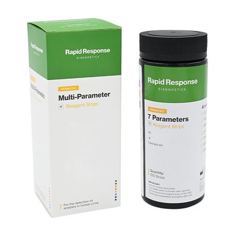 Urinalysis Reagent Rapid Response® Blood, Glucose, Ketone, Leukocytes, Nitrite, pH, Protein CLIA Waived For Visual / Rapid Response U120 Urine Analyzer 100 Tests