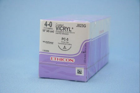Absorbable Suture with Needle Coated Vicryl™ Polyglactin 910 PC-5 3/8 Circle Precision Conventional Cutting Needle Size 4-0 Braided