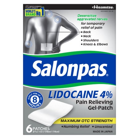 Topical Pain Relief Salonpas® 4% Strength Lidocaine Patch 6 Per Box
