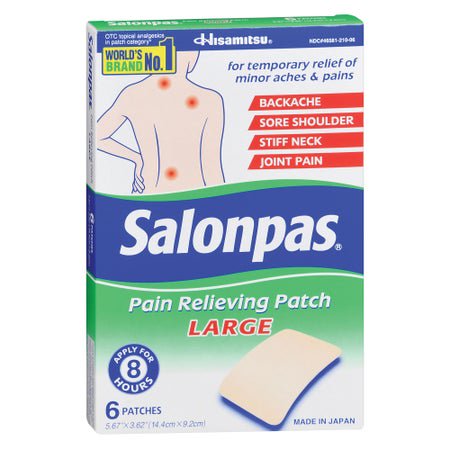Topical Pain Relief Salonpas® 3.1 - 6 - 10% Strength Camphor / Menthol / Methyl salicylate Patch 6 Per Box