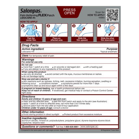 Topical Pain Relief Salonpas® 4% Strength Lidocaine Patch 7 Per Box