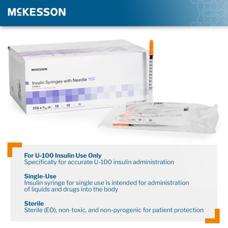 Standard Insulin Syringe with Needle McKesson 1 mL 5/16 Inch 31 Gauge NonSafety