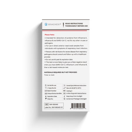 Respiratory Test Kit GenaCheck® COVID-19 / Flu A+B 2 Tests
