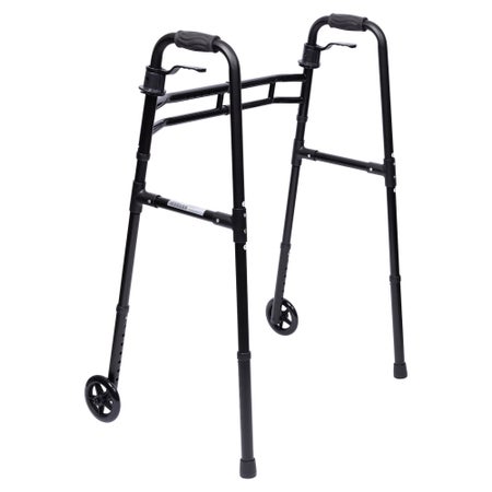 Dual Release Folding Walker with Wheels Paddle Type MedaCure® Aluminum Frame 400 lbs. Weight Capacity 30 to 39 Inch Height