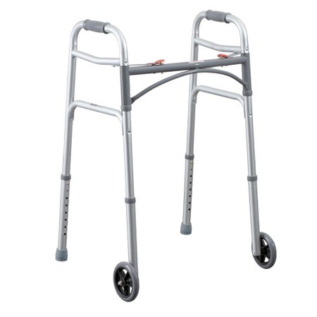 Dual Release Walker with Wheels MedaCure® Aluminum Frame 350 lbs. Weight Capacity 25 to 32 Inch Height
