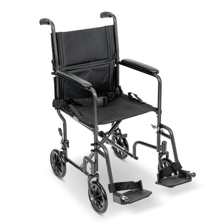 Transport Chair MedaCure® 19 Inch Seat Width Fixed Arm Height Swing-Away Footrest Steel Frame with Silver Vein Finish
