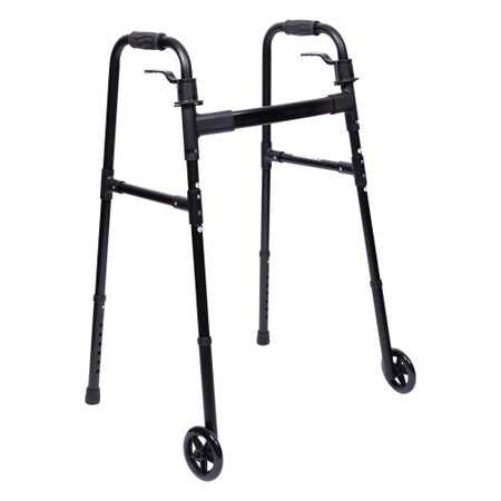 Dual Release Walker with Wheels Paddle Type MedaCure® Aluminum Frame 300 lbs. Weight Capacity 30 to 37 Inch Height