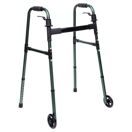 Dual Release Walker with Wheels Paddle Type MedaCure® Aluminum Frame 300 lbs. Weight Capacity 30 to 37 Inch Height