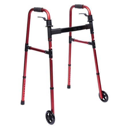 Dual Release Walker with Wheels Paddle Type MedaCure® Aluminum Frame 300 lbs. Weight Capacity 30 to 37 Inch Height