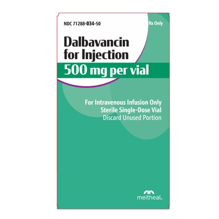 Dalbavancin HCl, Preservative Free 500 mg Intravenous Injection 25 mL