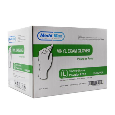 Exam Glove Medd Max™ Large NonSterile Vinyl Standard Cuff Length Smooth Clear Not Rated