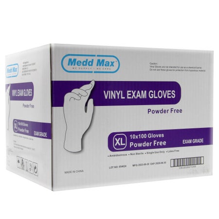 Exam Glove Medd Max™ X-Large NonSterile Vinyl Standard Cuff Length Smooth Clear Not Rated