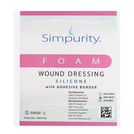 Silicone Foam Dressing Simpurity™ 4 X 6 Inch With Border Film Backing Silicone Adhesive Rectangle Sterile