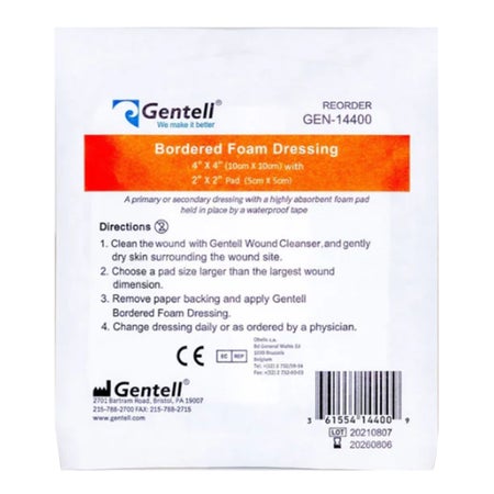 Foam Dressing Gentell® 4 X 4 Inch With Border Waterproof Backing Square Sterile