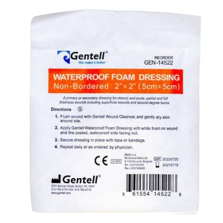 Foam Dressing Gentell® 2 X 2 Inch Without Border Waterproof Backing Nonadhesive Square Sterile