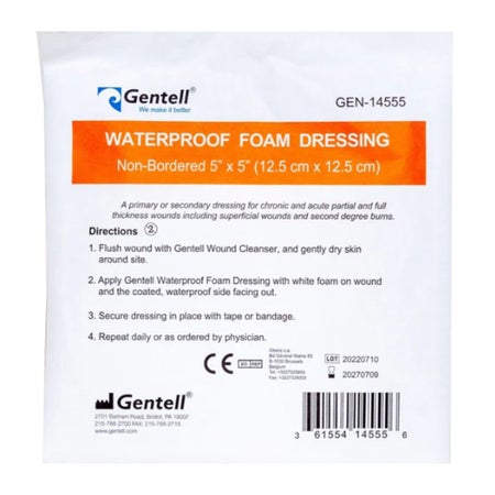 Foam Dressing Gentell® 5 X 5 Inch Without Border Waterproof Backing Nonadhesive Square Sterile