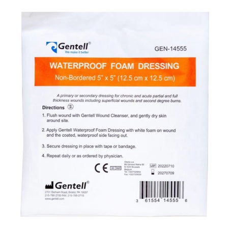 Foam Dressing Gentell® 8 X 8 Inch Without Border Waterproof Backing Nonadhesive Square Sterile