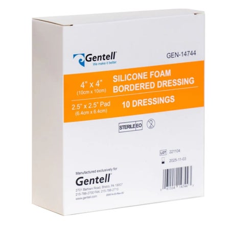Foam Dressing Gentell® 4 X 4 Inch With Border Without Film Backing Silicone Adhesive Square Sterile