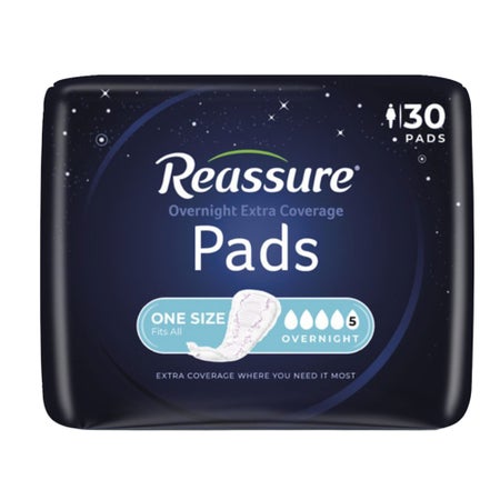 Bladder Control Pad Reassure® Overnight Extra Coverage 6-1/2 X 14-1/2 Inch Heavy Absorbency Polymer Core One Size Fits Most