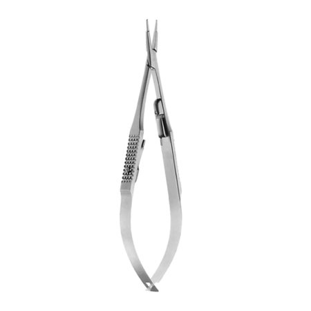 Microsurgical Needle Holder V. Mueller® McPherson 4-1/8 Inch Length Very Delicate, Straight Narrow Jaws Thumb Handle
