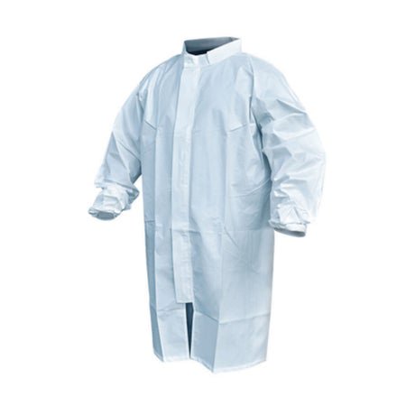 Sterile Cleanroom Lab Coat Pharma-Frock™ White Small Mid Length Polyethylene Coated Polypropylene Disposable