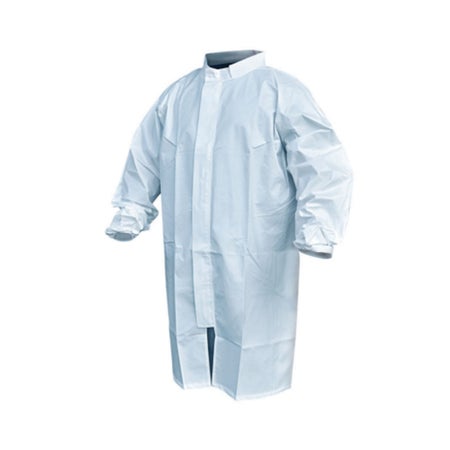 Sterile Cleanroom Lab Coat Pharma-Frock™ White Large Mid Length Polyethylene Coated Polypropylene Disposable