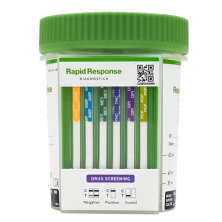 Drugs of Abuse Test Kit Rapid Response™ AMP100, BAR300, BUP10, BZO300, COC300, mAMP/MET1000, MDMA500, MTD300, OPI2000, OXY100, PCP25, PPX300, TCA1000, THX50 25 Tests CLIA Waived