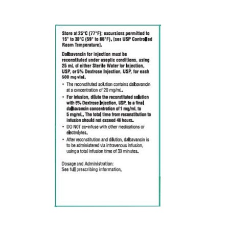 Dalbavancin HCl, Preservative Free 500 mg Intravenous Injection 50 mL