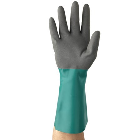 Utility Glove AlphaTec® 58-435 Size 10 Nitrile Gray / Green 15 Inch Length Gauntlet Cuff NonSterile