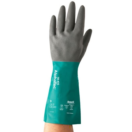Utility Glove AlphaTec® 58-435 Size 11 Nitrile Gray / Green 15 Inch Length Gauntlet Cuff NonSterile