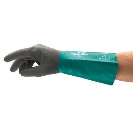 Utility Glove AlphaTec® 58-435 Size 11 Nitrile Gray / Green 15 Inch Length Gauntlet Cuff NonSterile