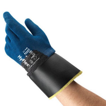 Utility Glove HyFlex® 11-948 Size 9 Nitrile Coated Fiberglass / Polyamide / Polyester Blue / Black 10 Inch Length Gauntlet Cuff NonSterile